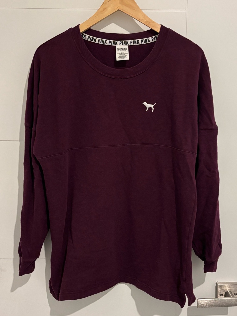 Victoria's Secret Pink Oversized Crew Neck Sweatshirt Maroon Floral Logo